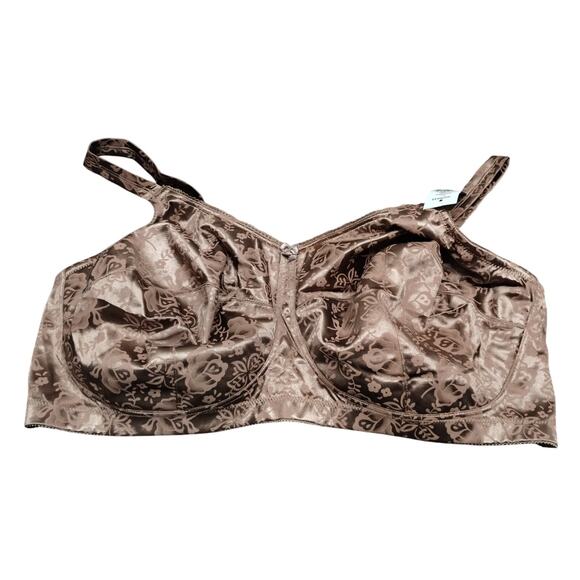 NWT Goddess Size 50F Hazel Brown Floral Satin Wireless Full Coverage Bra GD0110 - Picture 1 of 8